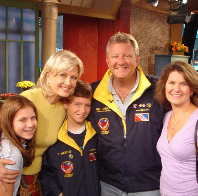 Harris with his family and Good Moring America presenter.