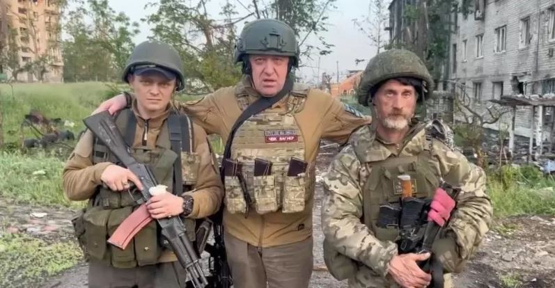 File pic of Yevgeny Prigozhin with mercenaries in Ukraine
