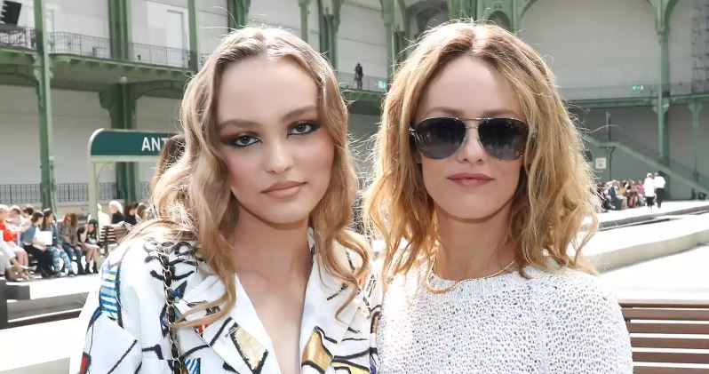 Lily-Rose Depp and her mother Vanessa Paradis attend the Chanel Cruise Collection 2020 : Front Row at Le Grand Palais on May 03, 2019 in Paris, France