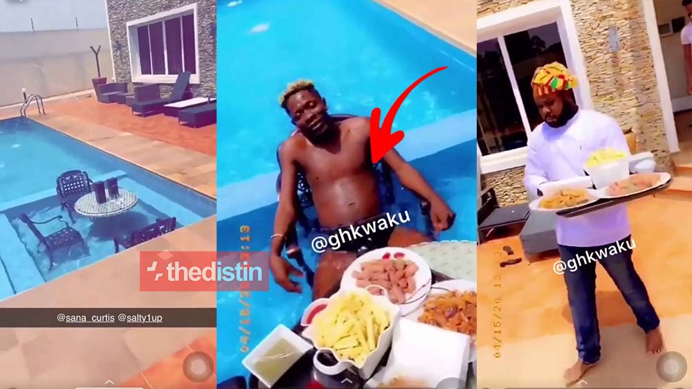"Guy Guy" Shatta Wale Eats Lunch In His Swimming Pool | Watch Video