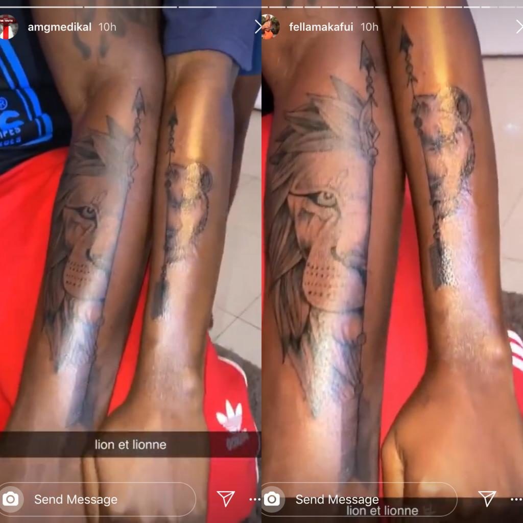 Medikal And Fella Makafui Gets A Pairing Tattoo Of A Lion’s Face