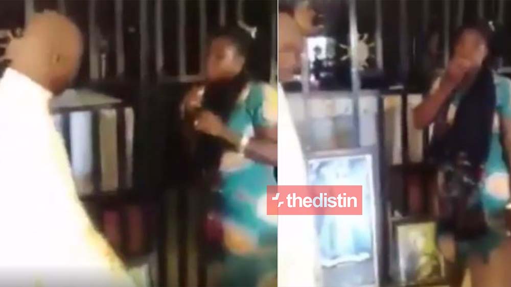 Nigerian Lady Receives Hot Slaps From Rev. Father After She Was Caught Stealing Money From The Offertory Bowl In Church | Video