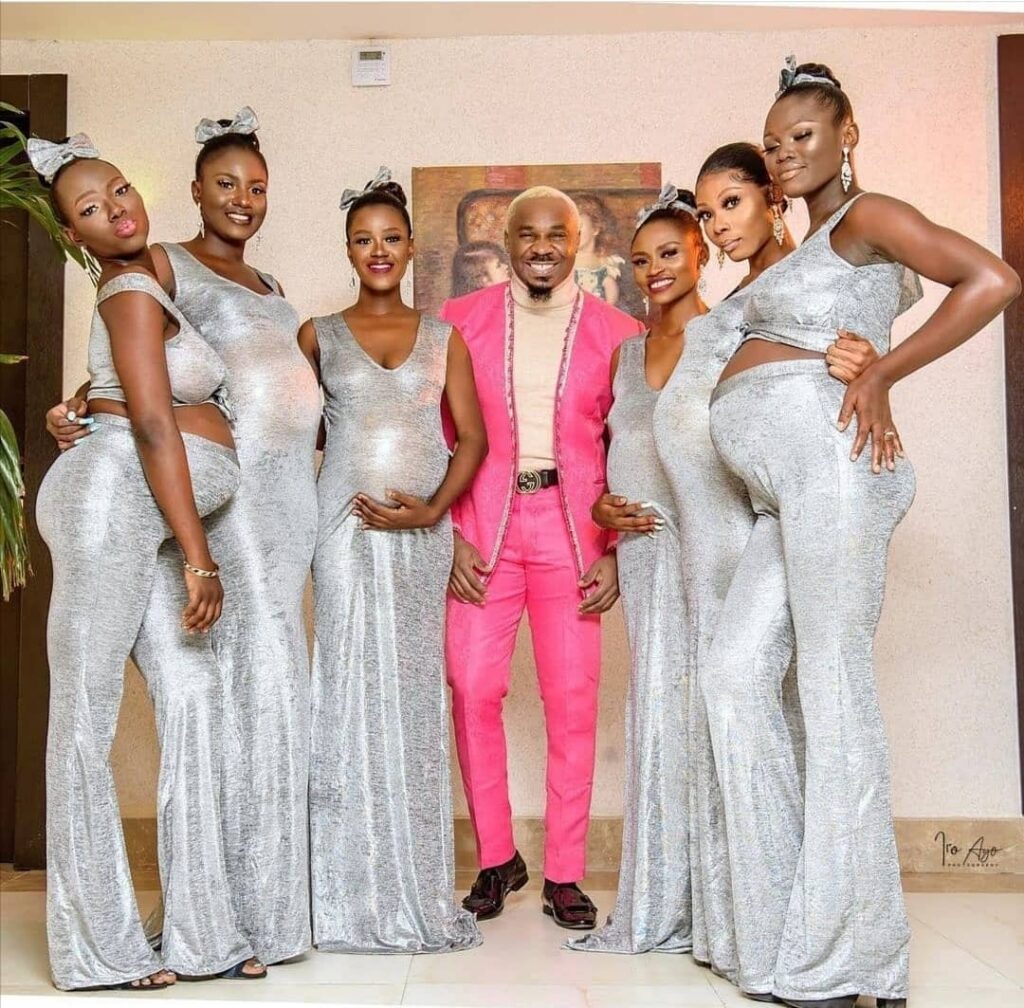 A Nigerian club owner identified as, Pretty Mike has showed off all the 6 baby mamas he has impregnated.