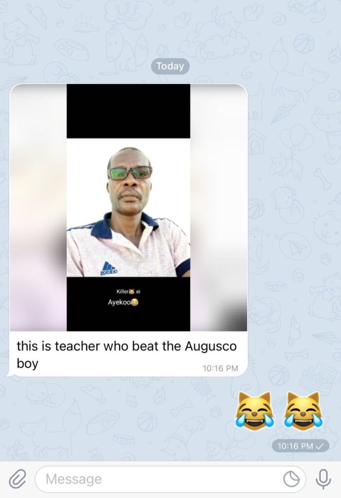 A picture of Mr. Nathaniel Kwakye, a teacher at St. Augustine's College (Augusco) popularly called by many as Natty who allegedly lashed a student for using a mobile phone while in school leaving him with wounds at his back pops up.