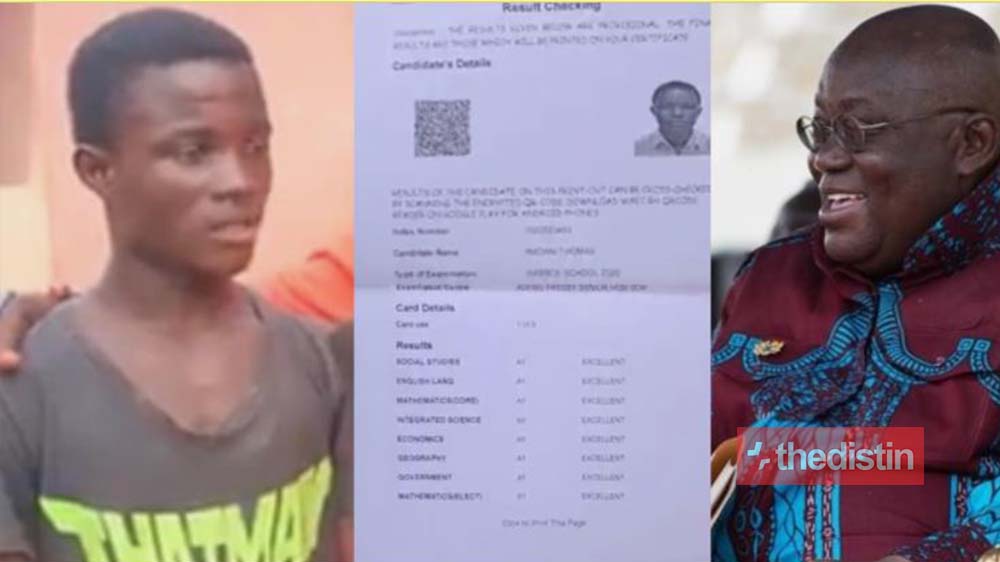 Thomas Amoaning: Nana Akufo-Addo Offers Poor Adeiso SHS Student Who Scored 8As In WASSCE Scholarship (Photos + Video)