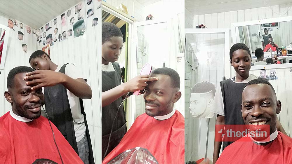 Photos Of A Free SHS Female Graduate Mansah Working As A Barber To Save Money For University Causes Stir On Social Media (Photos)