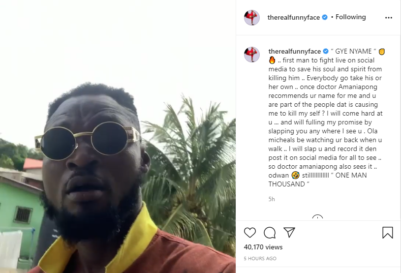 Funny Face sends his anger on Neat Fm presenter, Ola Michael for discussing his issue with his baby mama on air and tagging him as a lair.