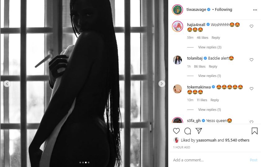 Nigerian singer, Tiwa Savage shows more skin in new pictures she shared on Instagram page.