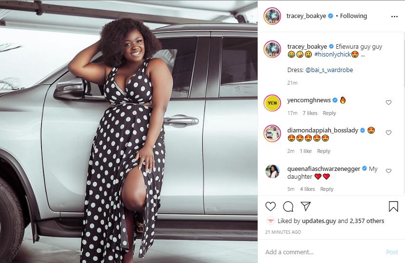 Controversial Ghanaian actress, Tracey Boakye flaunts her East Legon mansion and her Land Cruiser amid her fight with Hon. Kennedy Agyapong.