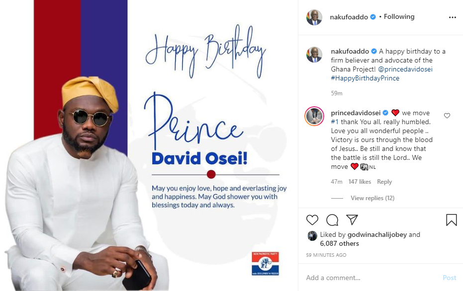 Actor, Prince David Osei turns a year older, President Nana Akuf-Addo celebrates him on his birthday with a powerful message.