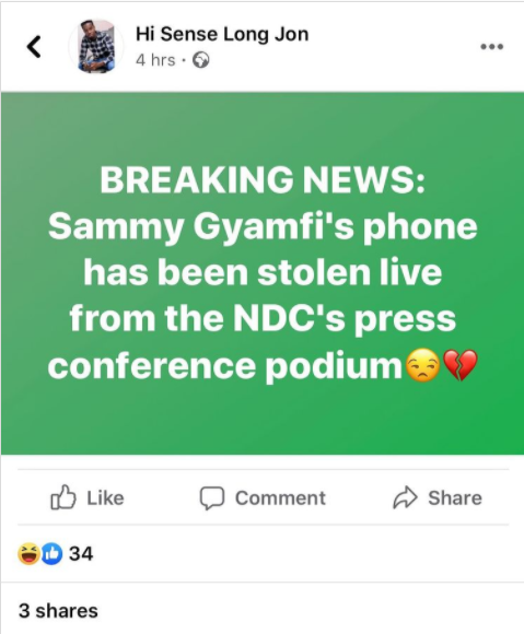 Sammy Gyamfi  phone stolen