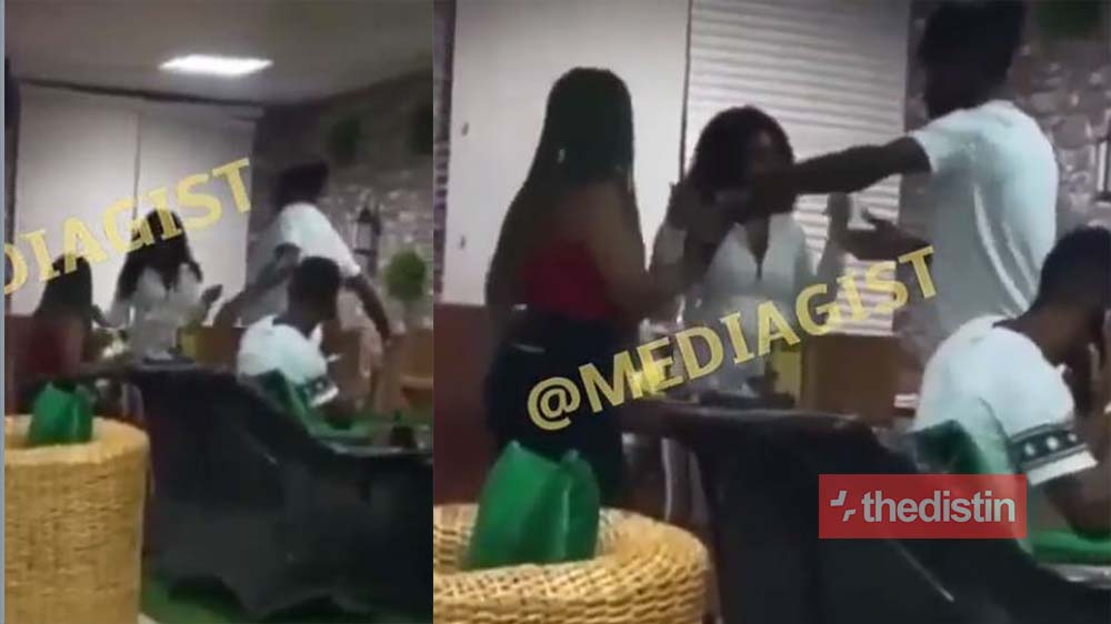 Main Chick Slaps And Disgrace Her Boyfriend In A Restaurant With His Side Chick Enjoying (Watch Video)