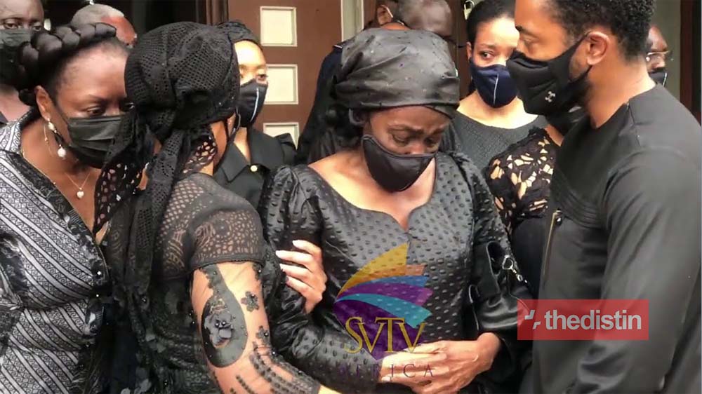 Sad: Konadu Agyemang Rawlings Weeps As Her Children Console Her After The Pre Burial Mass Service Of Her Late Husband JJ Rawlings (Video)