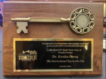 Angel Group President, Dr Kwaku Oteng gets the key to the city of Stonecrest, Atlanta-Georgia in United States of America (USA).