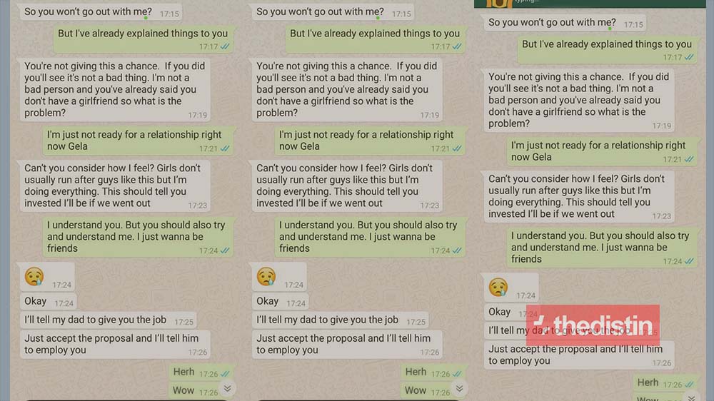 Leaked Chat: Rich Girl Forces Her Crush To Accept Her Proposal And She'll Make Her Father Employ Him
