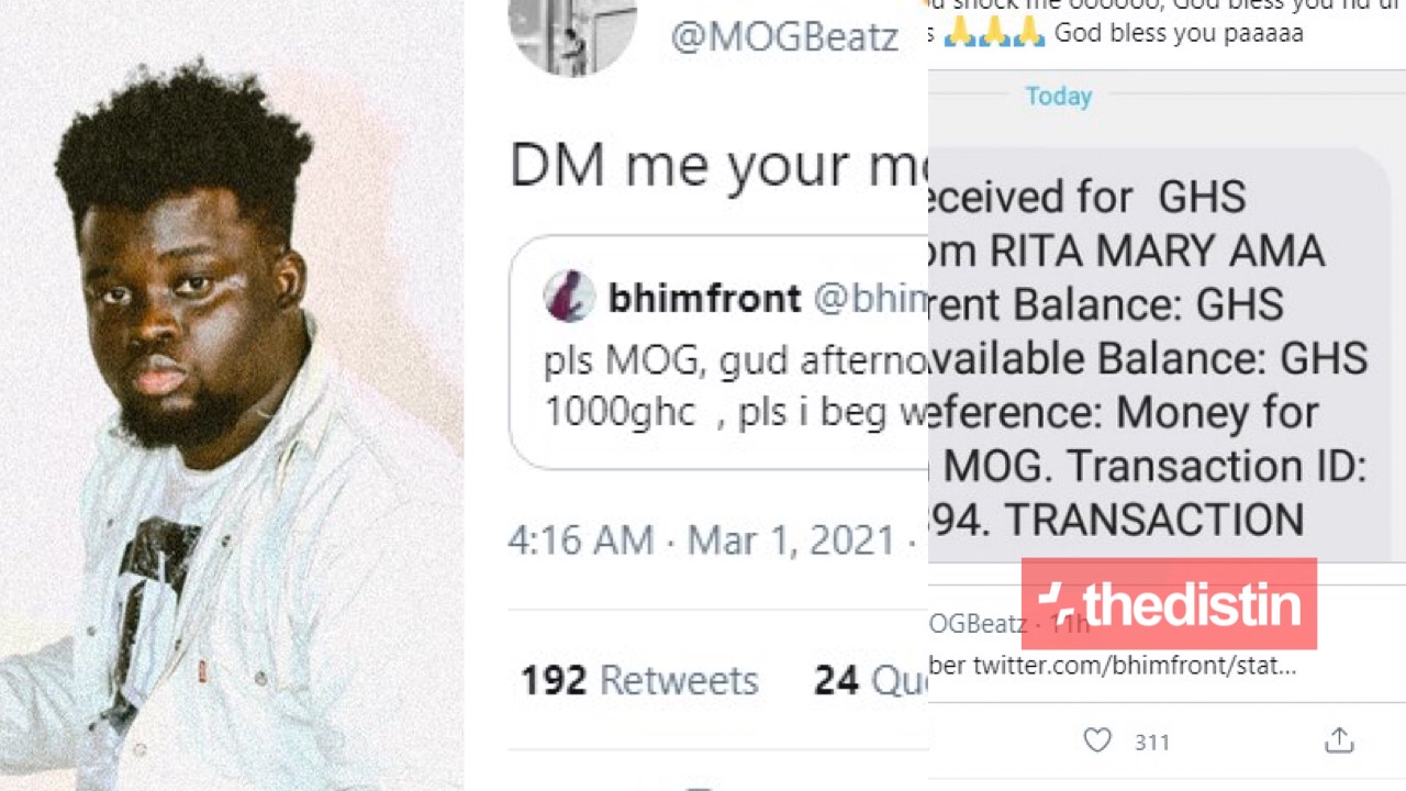 MOG Beatz Blesses A Bhim Fan With Ghc1000 After He Humbly Begged Him On Twitter |