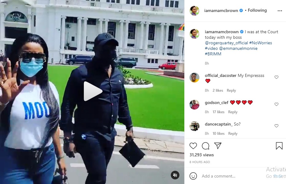Nana Ama McBrown has shared a video that captures the moment she was returning from a Circuit Court in Accra after testifying in a case in which Lawrence Nana Asiamah (Bulldog) is standing trial.