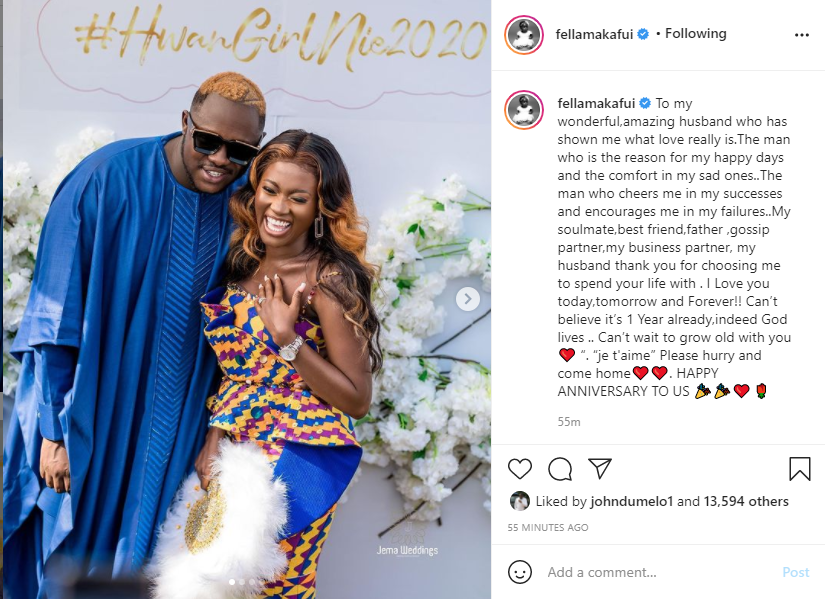 'I feel sad, Medikal is not with me to celebrate our one-year marriage Anniversary'- Fella Makafui