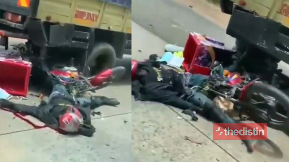 Sad: Accident On Tema Motorway As Delivery Guy Enters A Truck While Riding Recklessly (Video)