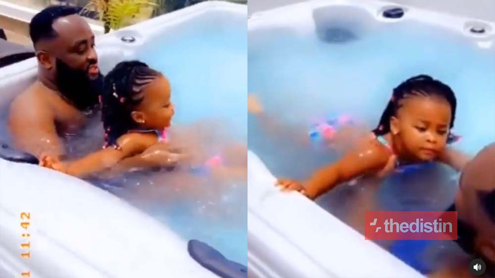 Mcbrown's Daughter Baby Maxin Shows Off Her Swimming Skills In A Pool With Father Maxwell Mensah (Video)