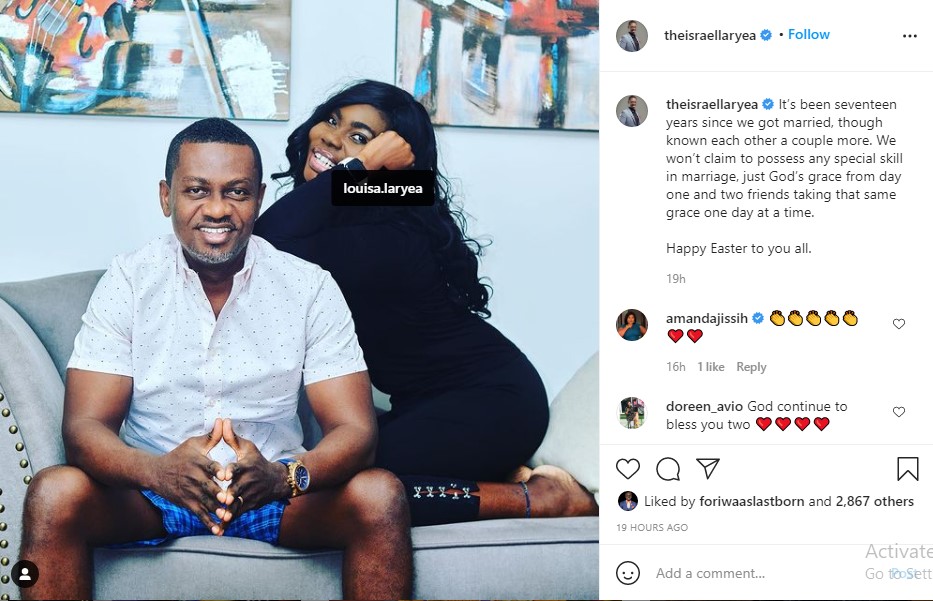 Joy News Presenter Isreal Laryea and his wife celebrates 17 years of marriage.