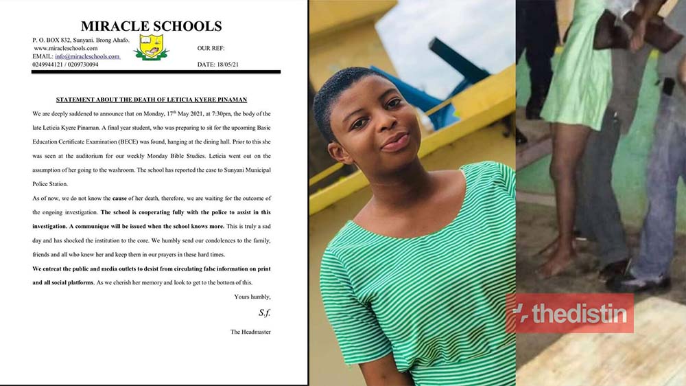 "Stop circulating false information on print and social media" – Headmaster Of Miracle JHS Speaks On Leticia Kyere Pinaman's Suicide Case