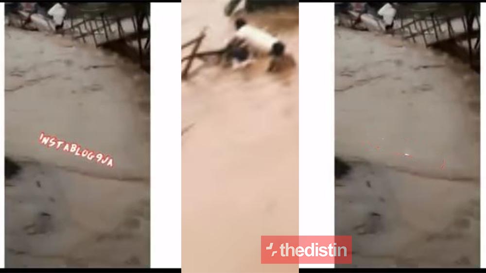 Watch The Sad Moment A 50yr old Woman Drown After A Wooden Bridge With People Walking On It Collapsed In Kumasi During The Flood (Video)