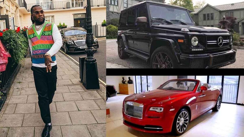 Gridded pictures of Burna Boy, and some of his cars. 
