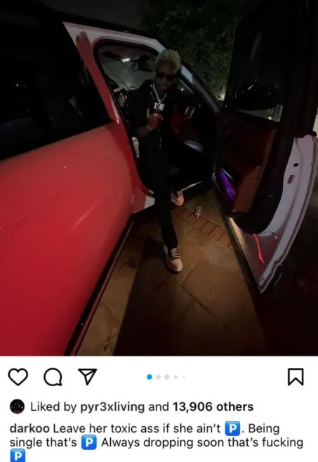 Darkoo posted a picture with a caption that could signal a breakup.
