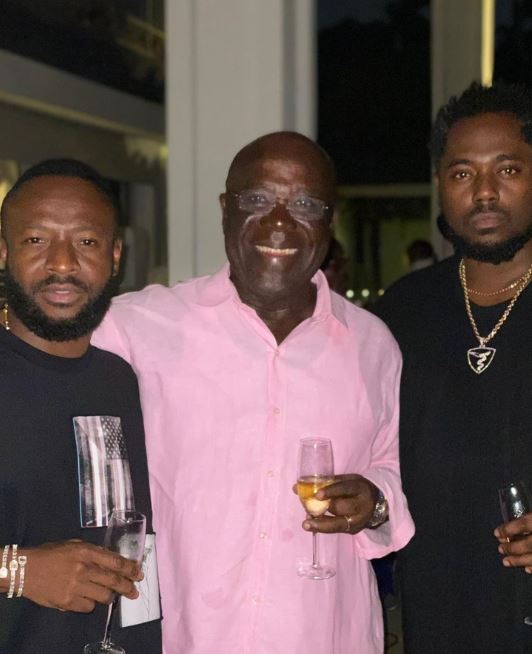 Sam Jonah with his son-in-laws; Mr. Aidoo (husband of Samantha on the left, and Kwame Eric Goka, husband of Tamara on the right)