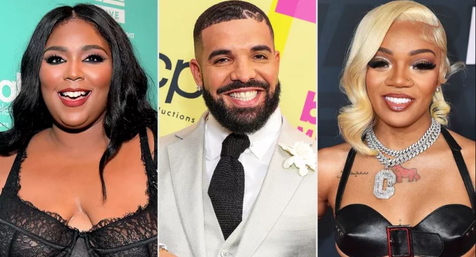 Lizzo; Drake; GloRilla. PHOTO: CHARLEY GALLAY/GETTY IMAGES; RICH FURY/GETTY IMAGES; AARON J. THORNTON/WIREIMAGE
