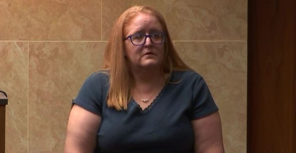 Megan Imirowicz's mother Joyce testifies her husband's death. Image Source: Courttv