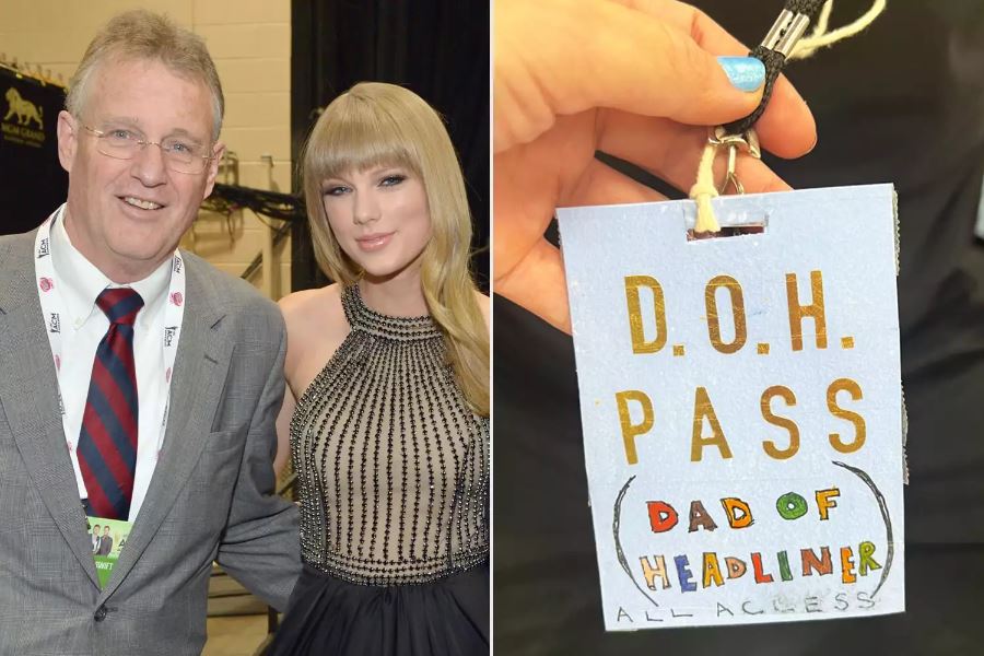 Scott Swift, singer Taylor Swift and Andrea Swift attend the 48th Annual Academy of Country Music Awards; Taylor Swift Shares Sweet Photo of Backstage Pass She Made for Her Dad Ahead of Eras Tour