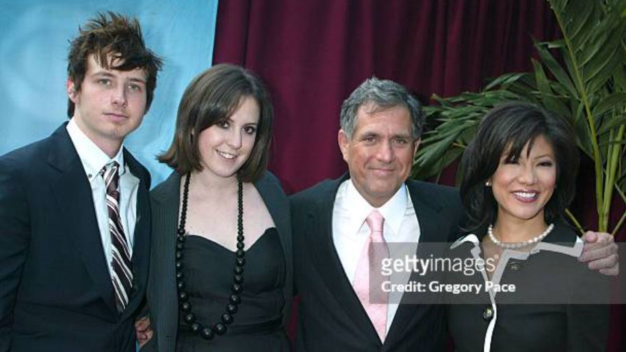 Les Moonves posed in a Getty image with his wife and older son and daughter
