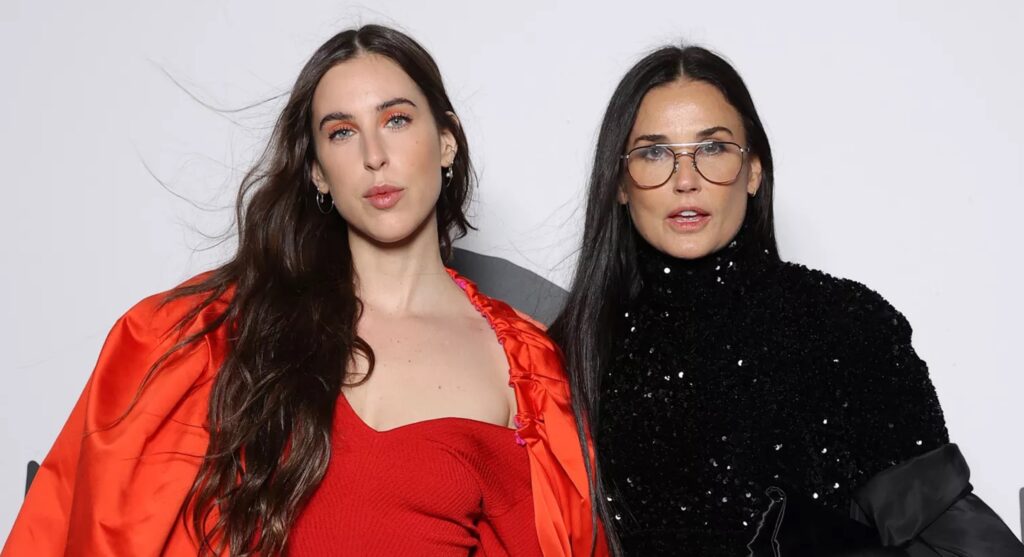 Scout LaRue Willis and Demi Moore attend the "Love Brings Love" Show – In Honor Of Alber Elbaz By AZ Factory at Le Carreau Du Temple on October 05, 2021 in Paris, France. Image Source: VICTOR BOYKO/GETTY