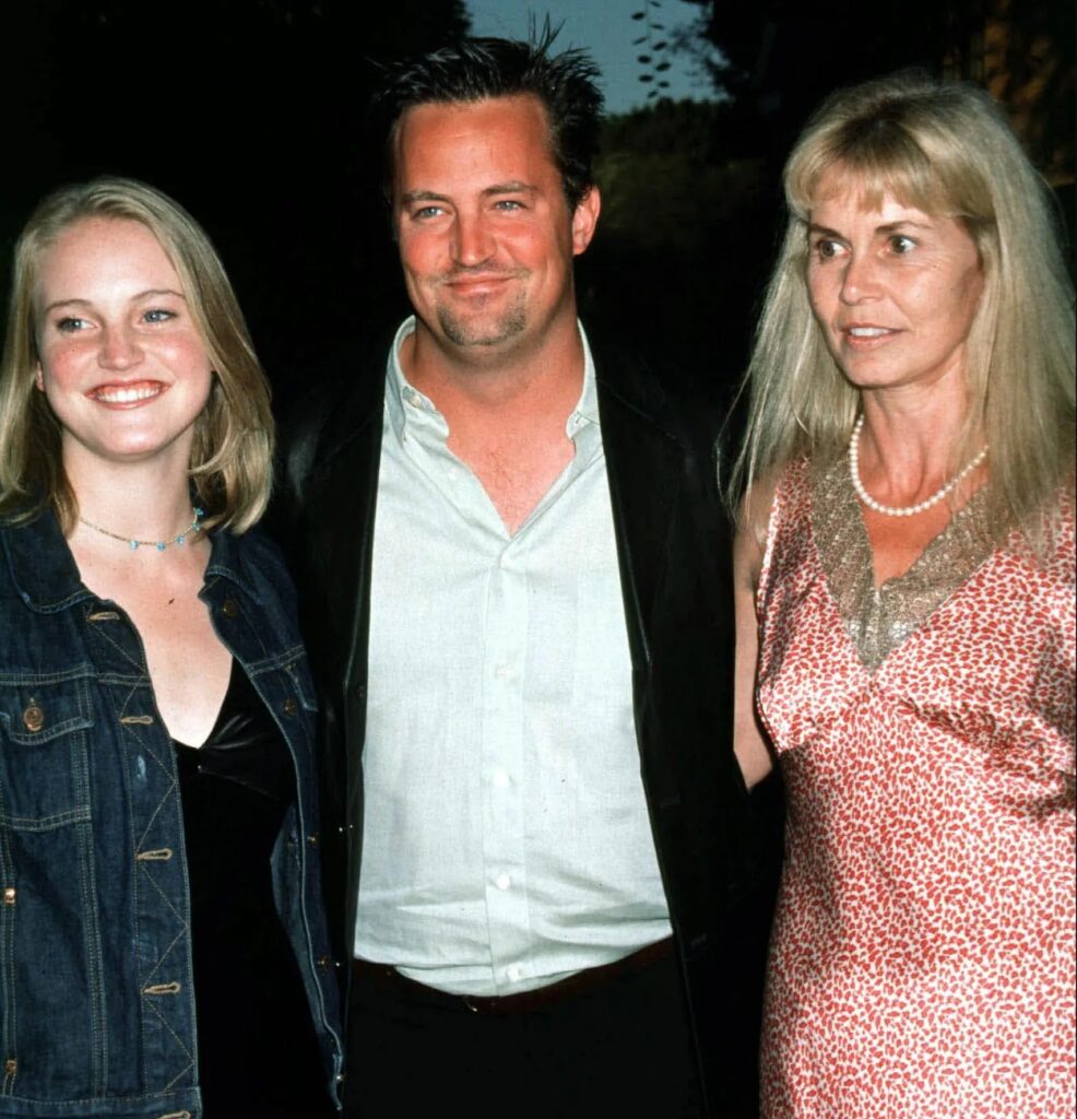 Matthew Perry pictured with his sister Emily, and mum, Suzanne Morrison