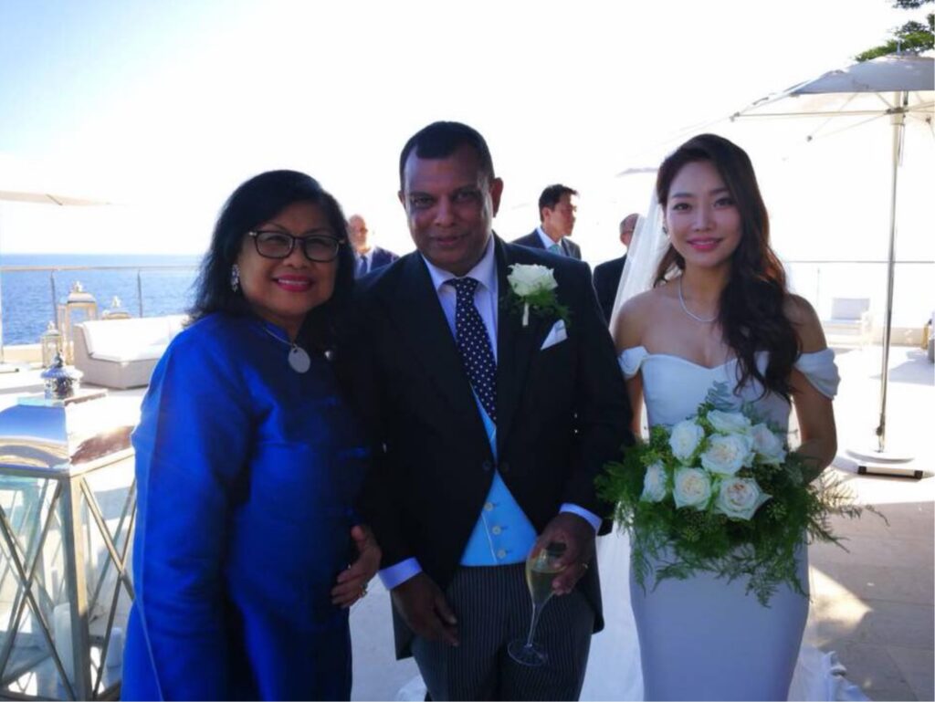 AirAsia boss Tony Fernandes on his wedding day with his wife, Chloe Kim