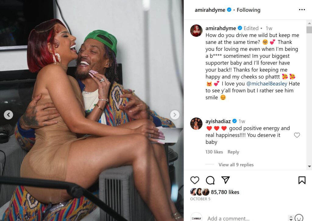 Amirah Dyme went Instagram official with her new boyfriend, Michael Beasley, in October 2023.