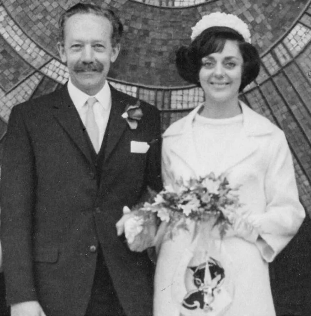 Captain Tom and wife Pamela on their wedding day in 1968
