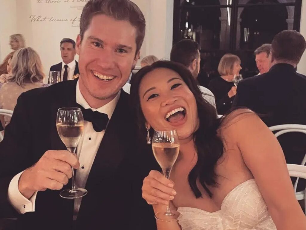 Tracy Vo and her husband Liam Connolly at their wedding at the start of October 2023