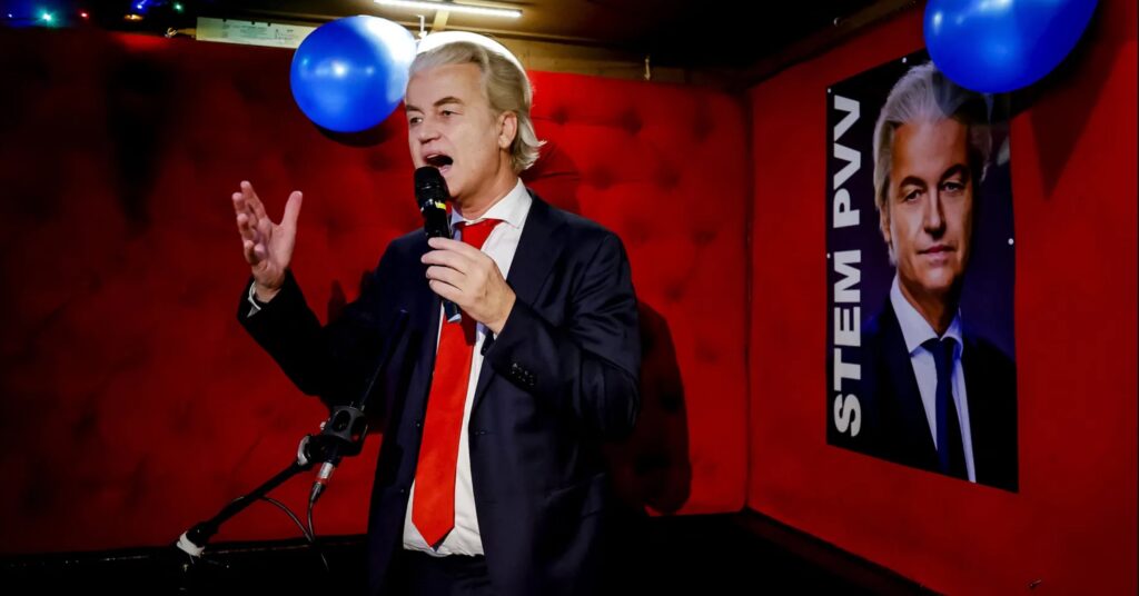 Controversial Dutch politician Geert Wilders reacts to the results of the general election on November 22 2023Credit: AFP
