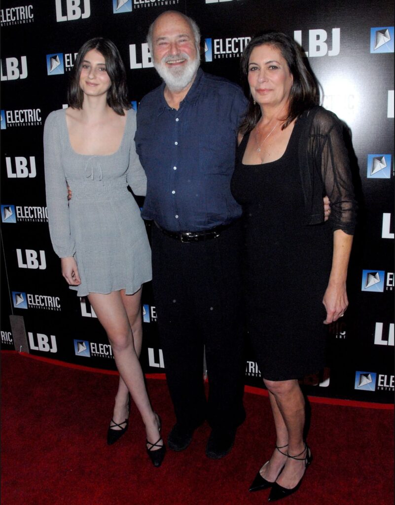 (L-R) Actress Rony Reiner, director Rob Reiner, and his wife Michele Reiner attend the premiere of LBJ at ArcLight Hollywood on October 24, 2017, in Hollywood, California