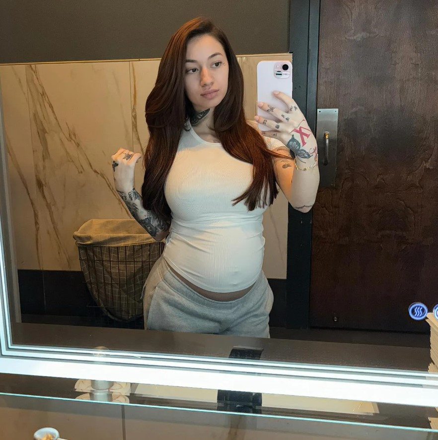 Bhad Bhabie shared two pics of herself with what appears to be a baby bump