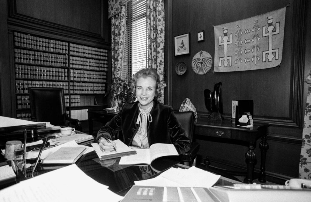 Justice Sandra Day O’Connor in her chambers at the US Supreme Court in Washington DC in October 1981
